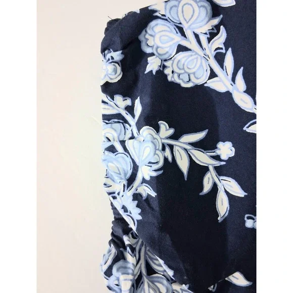 J Crew Midi Dress Size 14 Blue Floral Tiered Puff Sleeve Side Zip Cottagecore - Picture 5 of 13